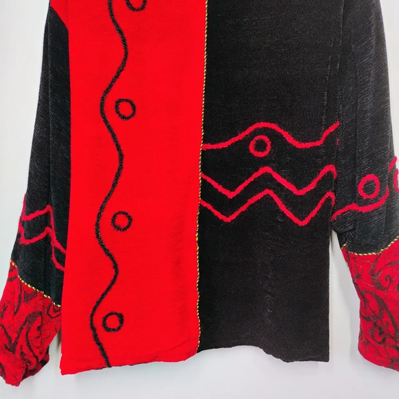 Vintage New Direction Artsy Red Black Geometric Lightweight Blazer Jacket Large - Picture 5 of 15